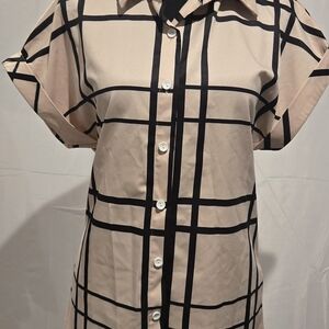 Button-Front Plaid Shirt Dress in Blush and Black